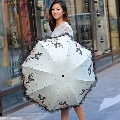 Paraguas Manual for Woman Rain and Sun Gift New Butterfly Lace UV Umbrella