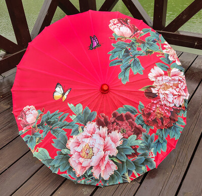 82 εκ. Κόκκινο λουλούδι Αρχαία ομπρέλα λαδιού αδιάβροχη κινέζικη γαμήλια Cheongsam Paraguas Guarda Chuva Şemsiye Japan Sombrilla