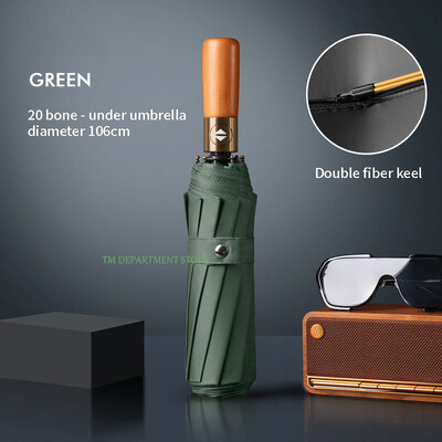 Kišobran s drvenom drškom otporan na vjetar, potpuno automatski, veliki, 3 sklopiva, dvostruka rebra, otporan na UV zračenje, putovanja, kiša, muškarci, žene na poklon, 32 kosti