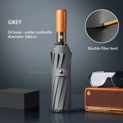 Kišobran s drvenom drškom otporan na vjetar, potpuno automatski, veliki, 3 sklopiva, dvostruka rebra, otporan na UV zračenje, putovanja, kiša, muškarci, žene na poklon, 32 kosti