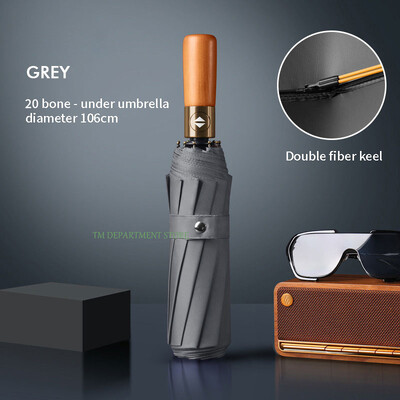 Kišobran s drvenom drškom otporan na vjetar, potpuno automatski, veliki, 3 sklopiva, dvostruka rebra, otporan na UV zračenje, putovanja, kiša, muškarci, žene na poklon, 32 kosti