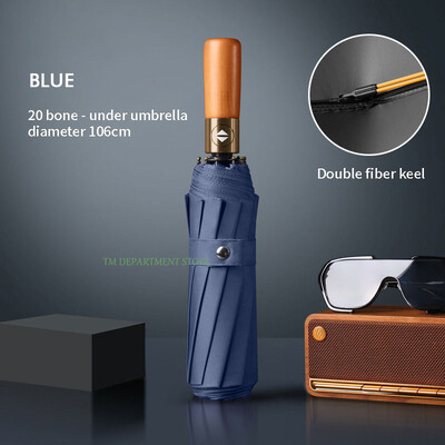 Kišobran s drvenom drškom otporan na vjetar, potpuno automatski, veliki, 3 sklopiva, dvostruka rebra, otporan na UV zračenje, putovanja, kiša, muškarci, žene na poklon, 32 kosti