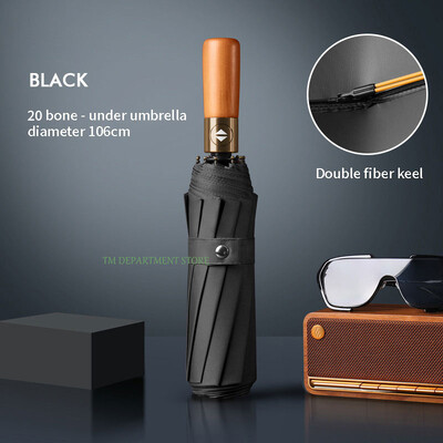 Kišobran s drvenom drškom otporan na vjetar, potpuno automatski, veliki, 3 sklopiva, dvostruka rebra, otporan na UV zračenje, putovanja, kiša, muškarci, žene na poklon, 32 kosti