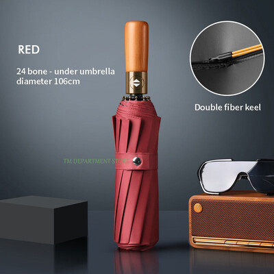 Kišobran s drvenom drškom otporan na vjetar, potpuno automatski, veliki, 3 sklopiva, dvostruka rebra, otporan na UV zračenje, putovanja, kiša, muškarci, žene na poklon, 32 kosti