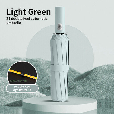 Kišobran s drvenom drškom otporan na vjetar, potpuno automatski, veliki, 3 sklopiva, dvostruka rebra, otporan na UV zračenje, putovanja, kiša, muškarci, žene na poklon, 32 kosti