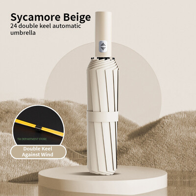 Kišobran s drvenom drškom otporan na vjetar, potpuno automatski, veliki, 3 sklopiva, dvostruka rebra, otporan na UV zračenje, putovanja, kiša, muškarci, žene na poklon, 32 kosti