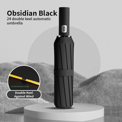 Kišobran s drvenom drškom otporan na vjetar, potpuno automatski, veliki, 3 sklopiva, dvostruka rebra, otporan na UV zračenje, putovanja, kiša, muškarci, žene na poklon, 32 kosti