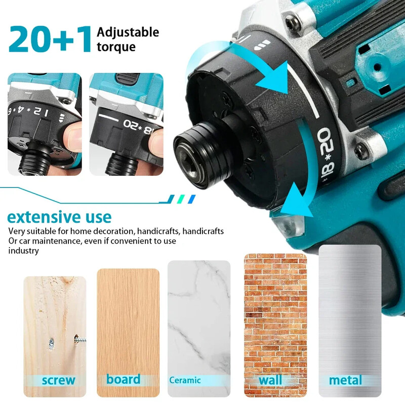 20+1 Torque 280N.m Ασύρματο Ηλεκτρικό Κατσαβίδι Τρυπάνι 1/4" Ηλεκτρικό Τρυπάνι Κατσαβίδι κρουστικό κλειδί με επαναφορτιζόμενη μπαταρία
