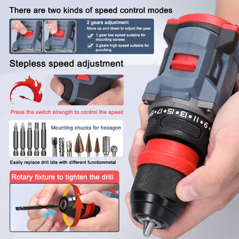 16,8 V Brushless Motor 2 in 1 Cordless Drill Drill Drill Electric Screwdriver Battery Screw Driver Roque 45Nm Drills and Screwdriver