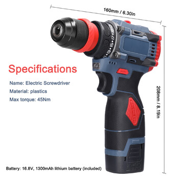 16,8 V Brushless Motor 2 in 1 Cordless Drill Drill Drill Electric Screwdriver Battery Screw Driver Roque 45Nm Drills and Screwdriver