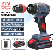 21V elektrický skrutkovač, nabíjateľný 55Nm krútiaci moment, bezkartáčový motor, akumulátorový skrutkovač, príklepová vŕtačka, bezdrôtová skrutkovačová vŕtačka