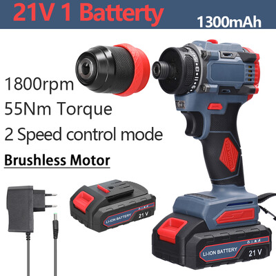 21V elektrický skrutkovač, nabíjateľný 55Nm krútiaci moment, bezkartáčový motor, akumulátorový skrutkovač, príklepová vŕtačka, bezdrôtová skrutkovačová vŕtačka