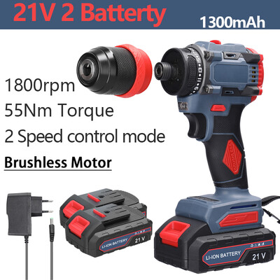 21V elektrický skrutkovač, nabíjateľný 55Nm krútiaci moment, bezkartáčový motor, akumulátorový skrutkovač, príklepová vŕtačka, bezdrôtová skrutkovačová vŕtačka