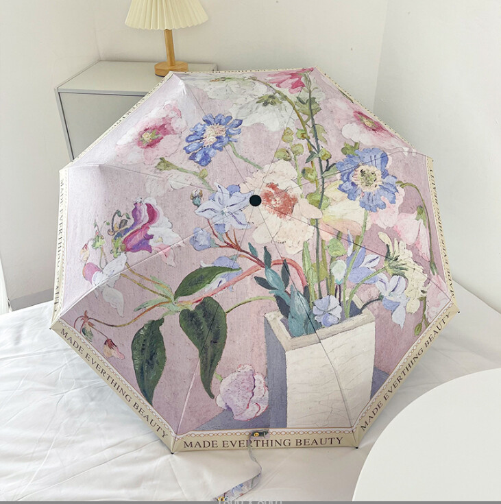 Õlimaal Täisautomaatne vihmavarju lill päikesepaisteline ja vihmane loominguline vihmavari ultraviolettkiirguse vastane päikesevari Paraguas anime