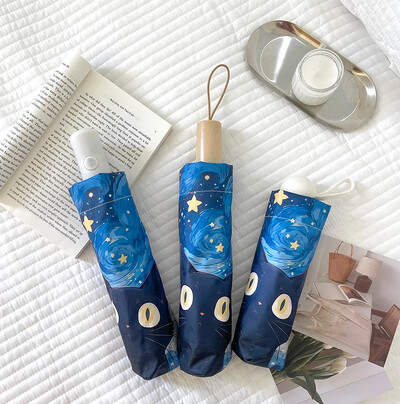 Blue Star Cat Umbrella Animal Cartoon Umbrelă de soare inteligentă complet automată pentru femei Umbrelă de soare puternică