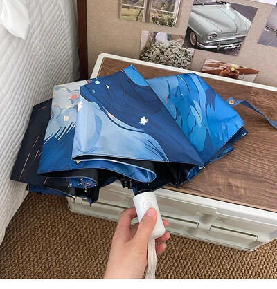 Blue Star Cat Umbrella Animal Cartoon Umbrelă de soare inteligentă complet automată pentru femei Umbrelă de soare puternică