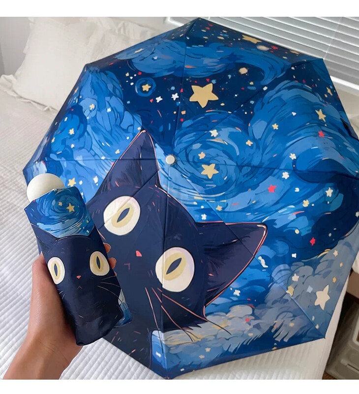 Blue Star Cat Umbrella Animal Cartoon Umbrelă de soare inteligentă complet automată pentru femei Umbrelă de soare puternică