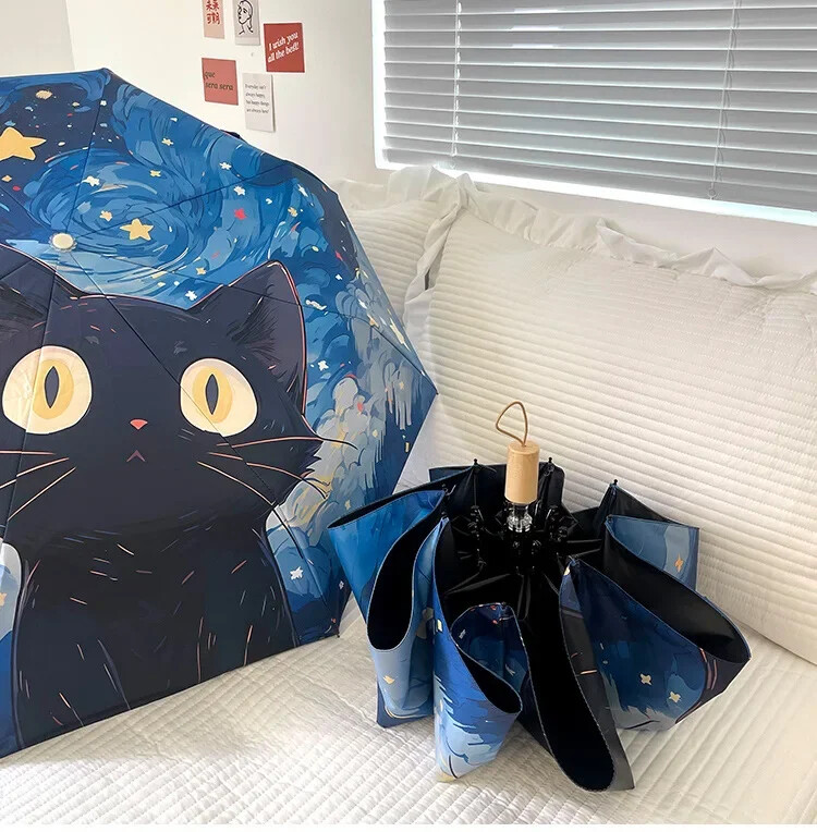 Blue Star Cat Umbrella Animal Cartoon Umbrelă de soare inteligentă complet automată pentru femei Umbrelă de soare puternică