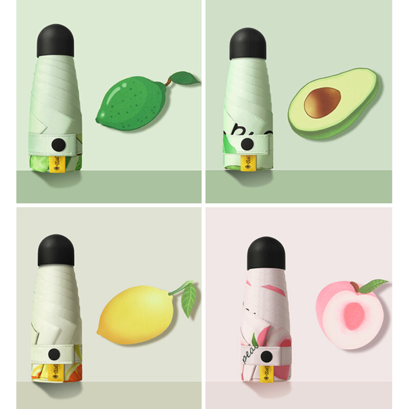 Mini model de fructe 9 culori Umbrelă de protecție solară Rezistent la vânt, protecție anti-UV, 5 pliante, portabilă de călătorie, ploaie, femei, copii, umbrelă de soare de buzunar