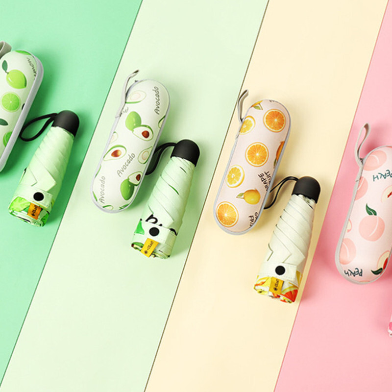 Mini model de fructe 9 culori Umbrelă de protecție solară Rezistent la vânt, protecție anti-UV, 5 pliante, portabilă de călătorie, ploaie, femei, copii, umbrelă de soare de buzunar