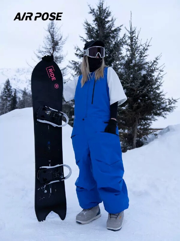 AIRPOSE vēja necaurlaidīgas un ūdensnecaurlaidīgas slēpošanas bikses vīriešiem un sievietēm Viendaļīgs kombinezons ar finiera dubultā dēļa siksnu, vēja necaurlaidīgas slēpošanas bikses