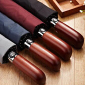 Umbrelă automată mare, rezistentă la vânt, întărită pentru afaceri, pentru bărbați, cu mâner din lemn, pentru studenți, umbrelă pliabilă, ploaie însorită