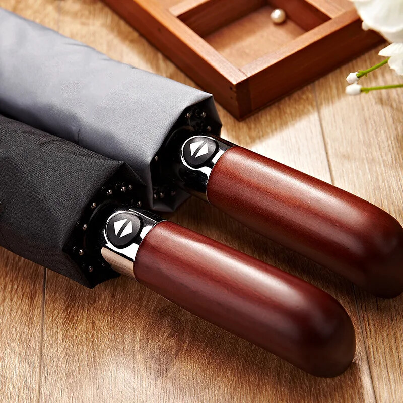 Umbrelă automată mare, rezistentă la vânt, întărită pentru afaceri, pentru bărbați, cu mâner din lemn, pentru studenți, umbrelă pliabilă, ploaie însorită