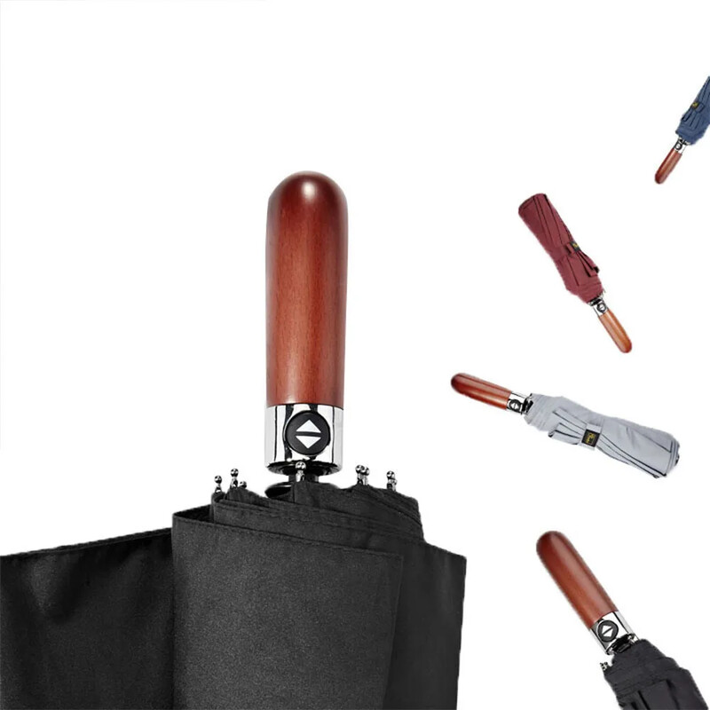 Umbrelă automată mare, rezistentă la vânt, întărită pentru afaceri, pentru bărbați, cu mâner din lemn, pentru studenți, umbrelă pliabilă, ploaie însorită