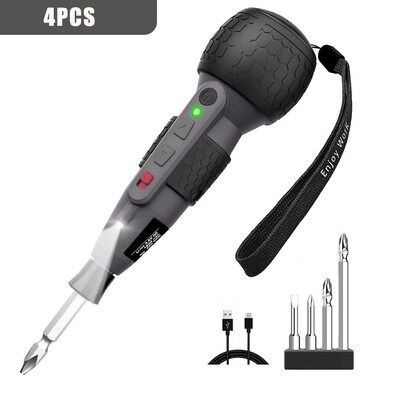 Jaudīgs mini elektrisks skrūvgriezis mini urbis 3 līmeņu griezes momenta C tipa LED gaismas pildspalvas tipa mājas apkope Vienkārša iesācējiem