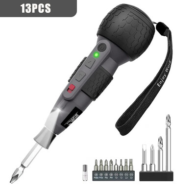 Jaudīgs mini elektrisks skrūvgriezis mini urbis 3 līmeņu griezes momenta C tipa LED gaismas pildspalvas tipa mājas apkope Vienkārša iesācējiem