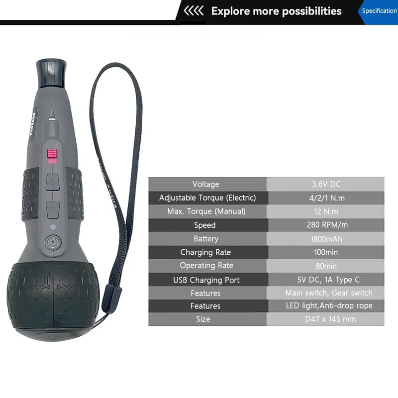 Jaudīgs mini elektrisks skrūvgriezis mini urbis 3 līmeņu griezes momenta C tipa LED gaismas pildspalvas tipa mājas apkope Vienkārša iesācējiem
