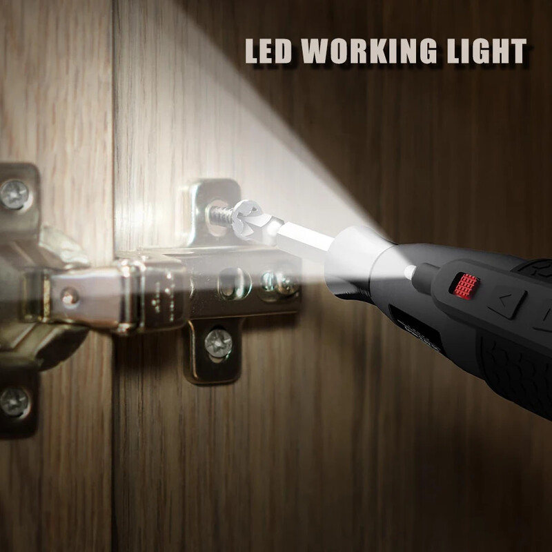 Jaudīgs mini elektrisks skrūvgriezis mini urbis 3 līmeņu griezes momenta C tipa LED gaismas pildspalvas tipa mājas apkope Vienkārša iesācējiem