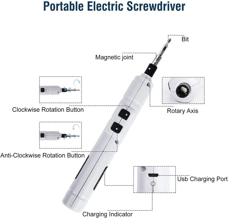 Șurubelniță electrică reîncărcabilă 3,6 V Șurubelniță mică fără fir, set de șurubelnițe cu încărcare rapidă USB, potrivită pentru uz casnic
