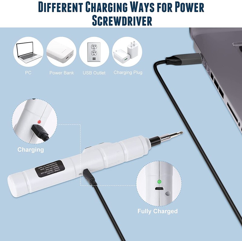 Șurubelniță electrică reîncărcabilă 3,6 V Șurubelniță mică fără fir, set de șurubelnițe cu încărcare rapidă USB, potrivită pentru uz casnic