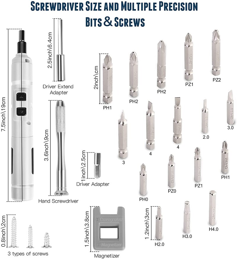 Șurubelniță electrică reîncărcabilă 3,6 V Șurubelniță mică fără fir, set de șurubelnițe cu încărcare rapidă USB, potrivită pentru uz casnic