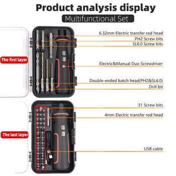 Maizhe USB Επαναφορτιζόμενο Ηλεκτρικό κατσαβίδι 3,6V με ελαφρύ LED μπαταρία Mini Power Tools πολλαπλών χρήσεων για οικιακά