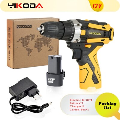 YIKODA 12V elektriskais skrūvgriezis bezvadu urbjmašīna, divu ātrumu uzlādējams litija akumulators, mini draiveris, sadzīves elektroinstrumenti