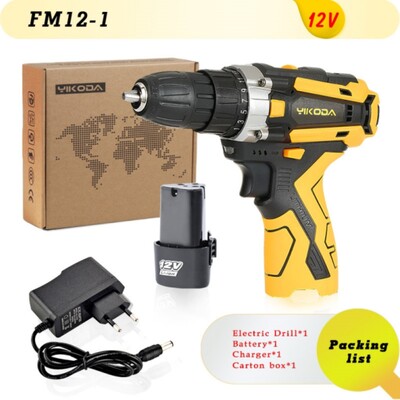 YIKODA 12V elektriskais skrūvgriezis bezvadu urbjmašīna, divu ātrumu uzlādējams litija akumulators, mini draiveris, sadzīves elektroinstrumenti