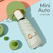 Mini umbrelă plată automată femeie rezistentă la vânt 6K umbrelă de soare mică drăguță pentru fete umbrelă de soare portabilă cu protecție UV UPF50+