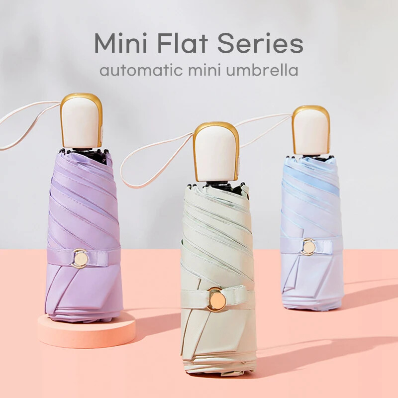 Mini umbrelă plată automată femeie rezistentă la vânt 6K umbrelă de soare mică drăguță pentru fete umbrelă de soare portabilă cu protecție UV UPF50+