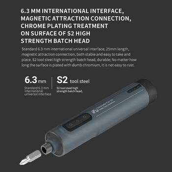 Електрическа мини отвертка USB двускоростна литиево-йонна батерия с битове Основа за съхранение Мебелен монтаж Ремонт 9 бр. S2 6.3*25 mm битове