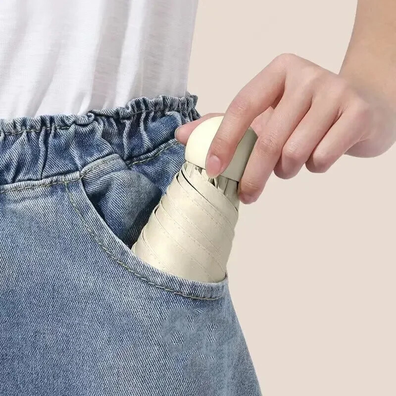Mini umbrelă cu capsule Umbrelă de buzunar cu protecție cu dublă utilizare pentru fete, de culoare solidă, pentru fete, rezistentă la ultraviolete