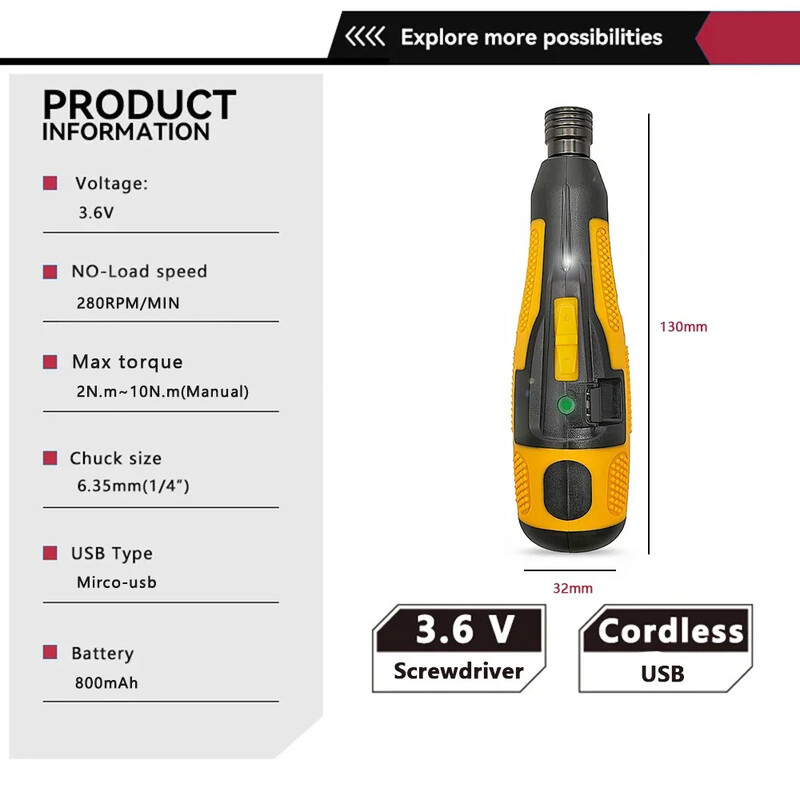Bezvada elektriskais skrūvgriezis USB hibrīda skrūvgrieža urbis Uzlādējams litija jonu akumulators Mini elektroinstrumenti Led gaismas apkope