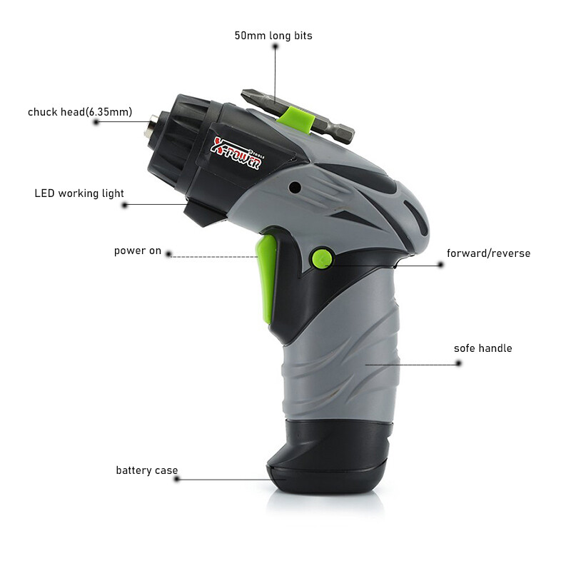 Mini bezvadu elektriskais skrūvgriezis 6V AA akumulators Rotācijas skrūvgriezis ar LED darba apgaismojumu, 8 gab uzgaļi mājsaimniecības apkopei