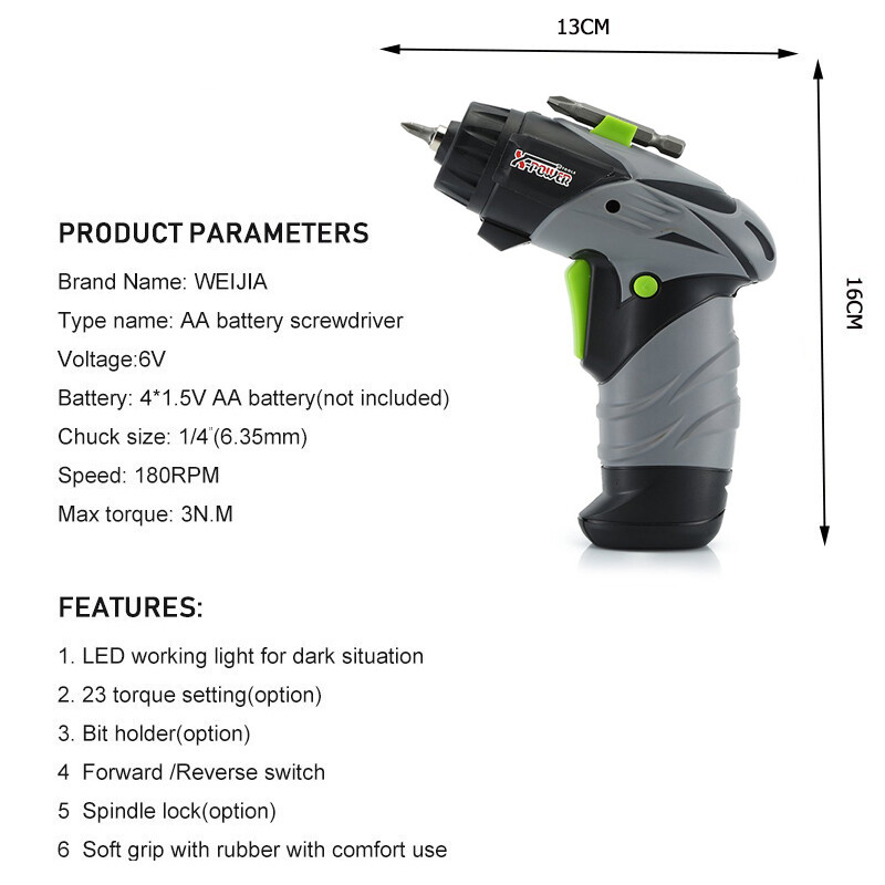 Mini bezvadu elektriskais skrūvgriezis 6V AA akumulators Rotācijas skrūvgriezis ar LED darba apgaismojumu, 8 gab uzgaļi mājsaimniecības apkopei