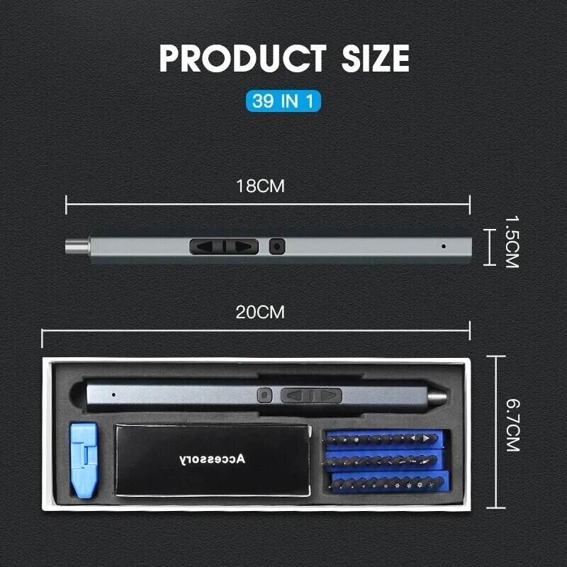 Elektrisko skrūvgriežu komplekts 12/39/50 vienā Precīzijas magnētiskais Phillips Torx uzgaļi Ātrās uzlādes daudzfunkciju remonta elektroinstruments