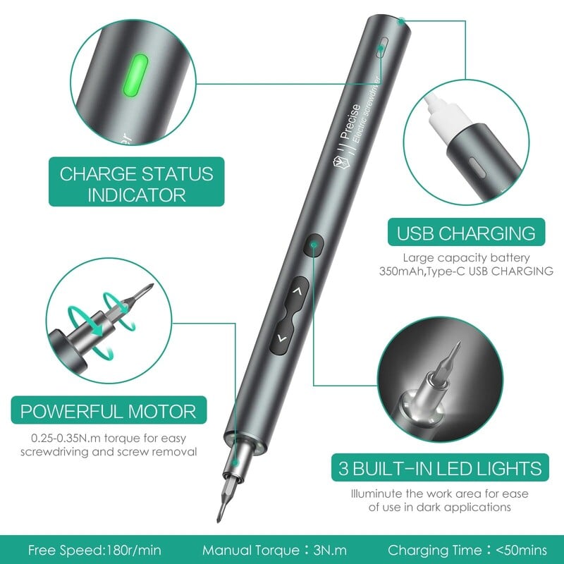 Σετ ηλεκτρικών κατσαβιδιών ακριβείας 6 σε 1 Κιτ ηλεκτρικών εργαλείων N30 Επαναφορτιζόμενο ασύρματο Mini Bit για επισκευή κινητών κυττάρων Xiaomi