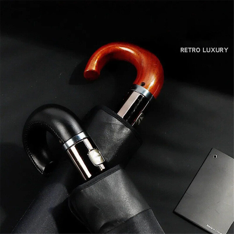 Αντιανεμική ομπρέλα βρετανικού στυλ, μεγάλες ομπρέλες αυτόματης βροχής, ανδρικό δώρο με ξύλινη λαβή, ανδρική ομπρέλα τριπλής ποιότητας για γυναίκες