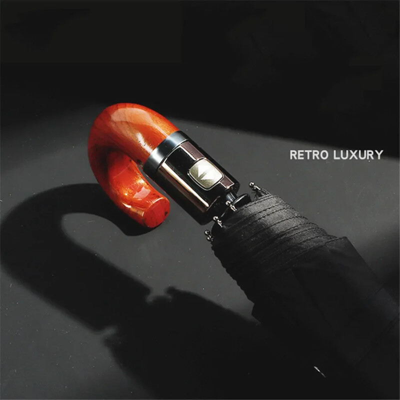 Αντιανεμική ομπρέλα βρετανικού στυλ, μεγάλες ομπρέλες αυτόματης βροχής, ανδρικό δώρο με ξύλινη λαβή, ανδρική ομπρέλα τριπλής ποιότητας για γυναίκες