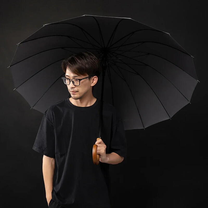 Parachase Veľký drevený dáždnik odolný voči vetru 16 rebier Business Japonský dáždnik s dlhou rukoväťou, dáždnik do dažďa pre ženy a mužov 120 cm golfový priehľadný dáždnik